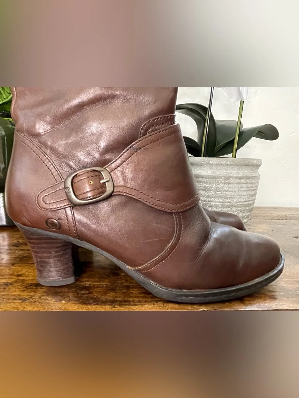 Women's Born Brown Leather Mid-Calf Heeled Boots
